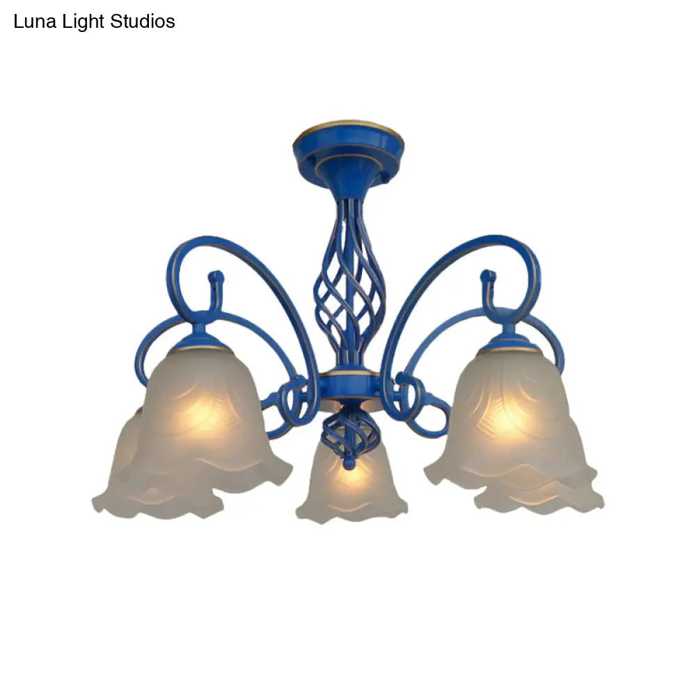 Blue Flared Chandelier Light With Traditional Frosted Glass - 5/6/8 Bulbs Ceiling Fixture