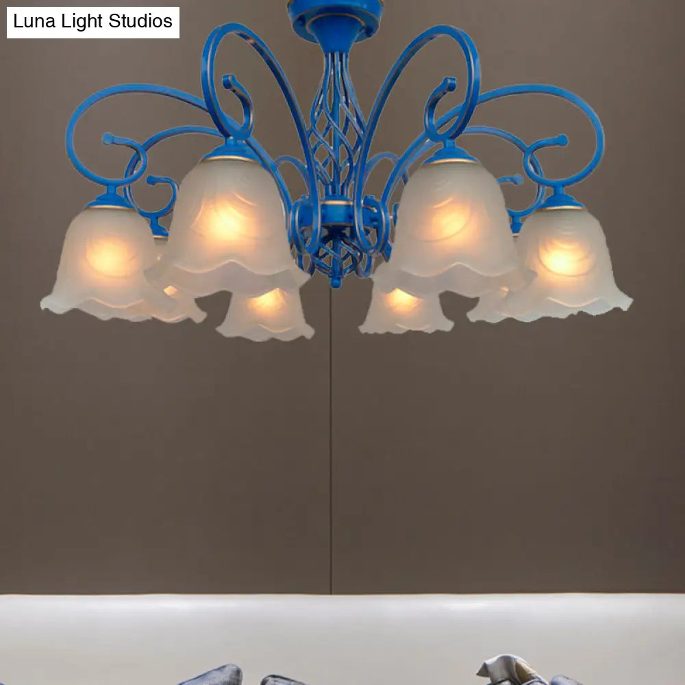 Blue Flared Chandelier Light With Traditional Frosted Glass - 5/6/8 Bulbs Ceiling Fixture