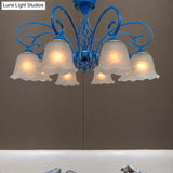 Blue Flared Chandelier Light With Traditional Frosted Glass - 5/6/8 Bulbs Ceiling Fixture