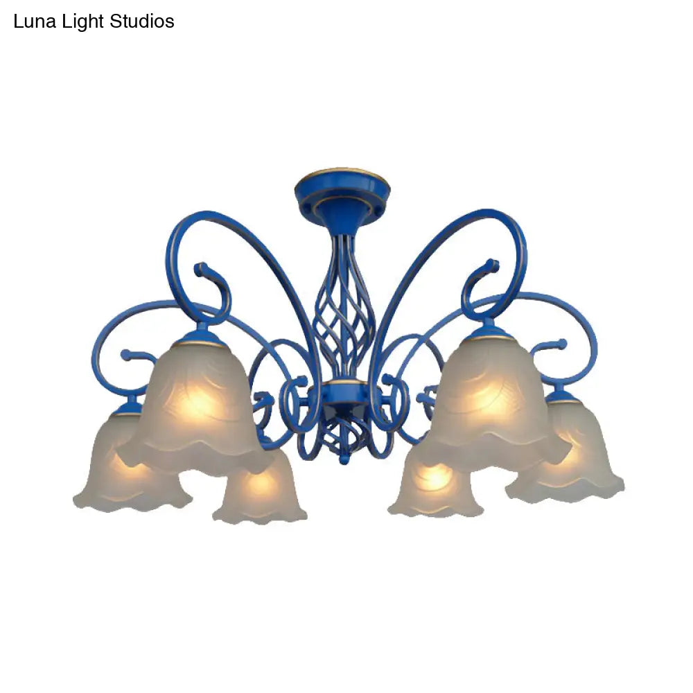 Blue Flared Chandelier Light With Traditional Frosted Glass - 5/6/8 Bulbs Ceiling Fixture