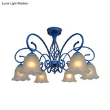 Blue Flared Chandelier Light With Traditional Frosted Glass - 5/6/8 Bulbs Ceiling Fixture