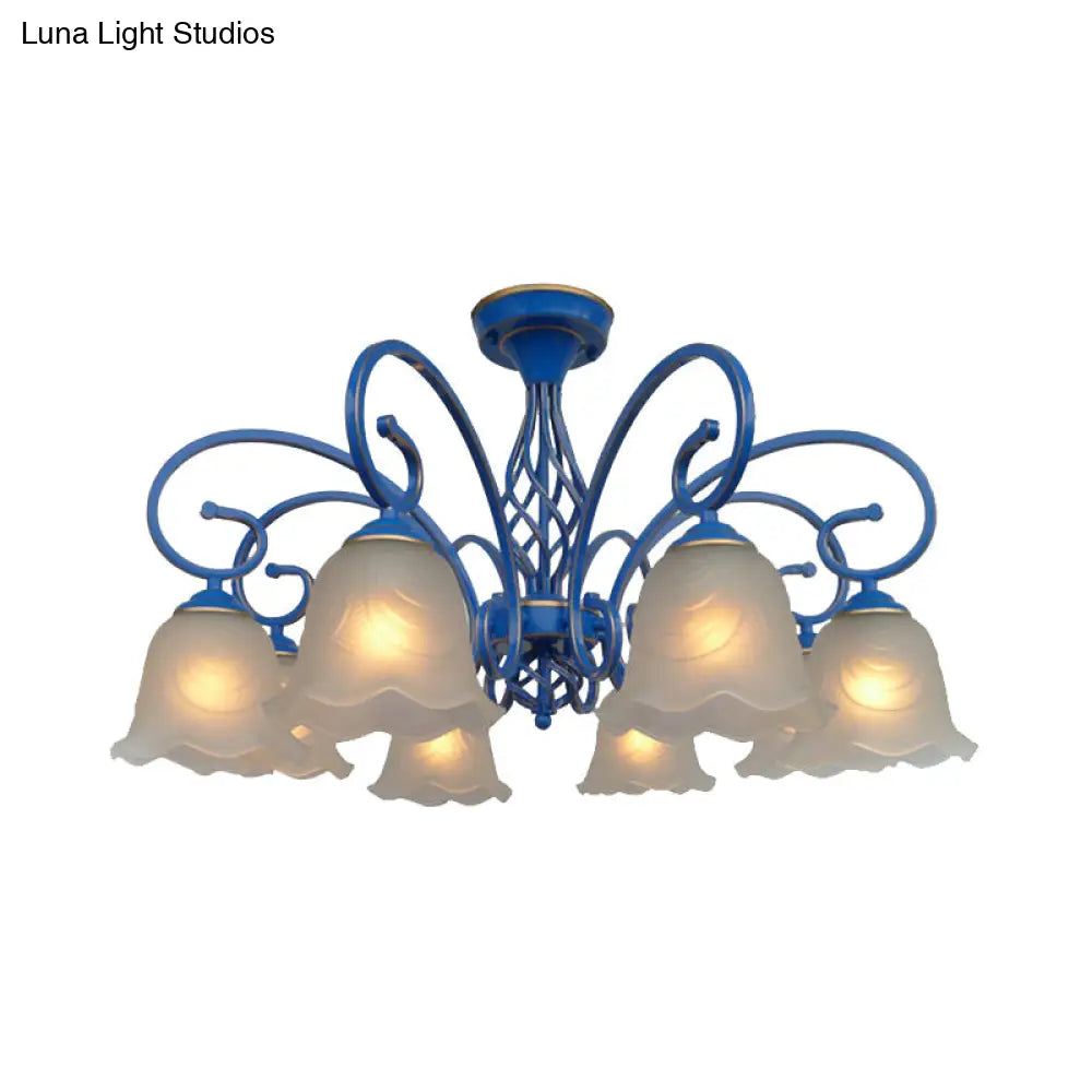 Blue Flared Chandelier Light With Traditional Frosted Glass - 5/6/8 Bulbs Ceiling Fixture