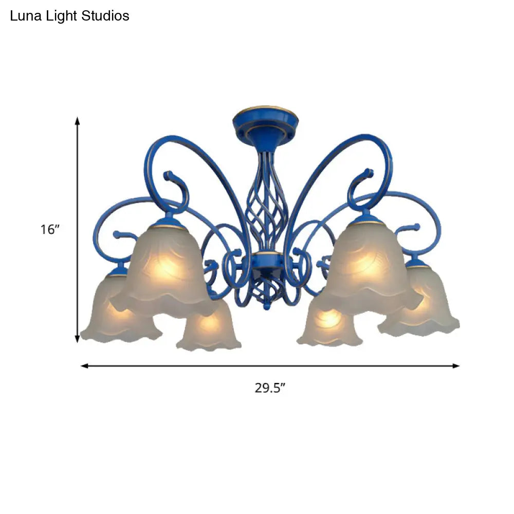 Blue Flared Chandelier Light With Traditional Frosted Glass - 5/6/8 Bulbs Ceiling Fixture