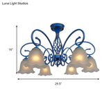 Blue Flared Chandelier Light With Traditional Frosted Glass - 5/6/8 Bulbs Ceiling Fixture