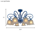 Blue Flared Chandelier Light With Traditional Frosted Glass - 5/6/8 Bulbs Ceiling Fixture
