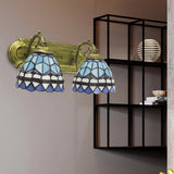 Blue Glass Baroque Dome Sconce Lamp: 2-Headed Wall Light For Bathroom