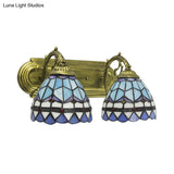 Blue Glass Baroque Dome Sconce Lamp: 2-Headed Wall Light For Bathroom