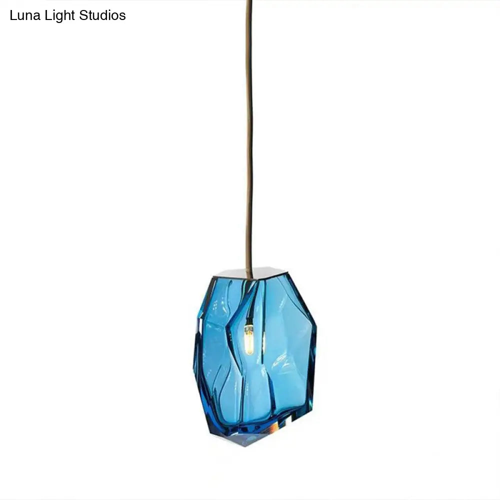 Blue Glass Gem Pendant Light - Contemporary Ceiling Fixture For Bedroom With 1 Head