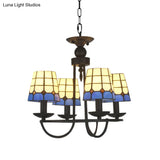 Blue Glass Lattice Chandelier With 4/6/8 Hanging Lights - Perfect For Villa Or Hotel