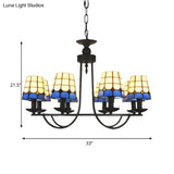 Blue Glass Lattice Chandelier With 4/6/8 Hanging Lights - Perfect For Villa Or Hotel