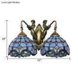 Blue Glass Mediterranean Dome Wall Sconce With 2 Lights - Perfect For Living Room Lighting