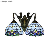 Blue Glass Mediterranean Dome Wall Sconce With 2 Lights - Perfect For Living Room Lighting