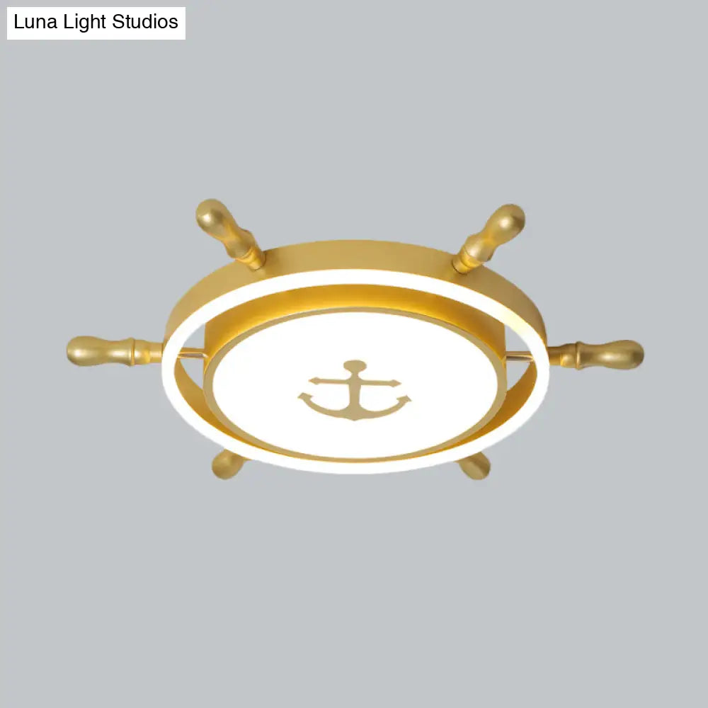 Blue/Gold Rudder Led Flush Ceiling Light In Warm/White For Children’s Room - Mediterranean