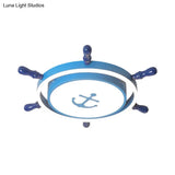 Blue/Gold Rudder Led Flush Ceiling Light In Warm/White For Children’s Room - Mediterranean