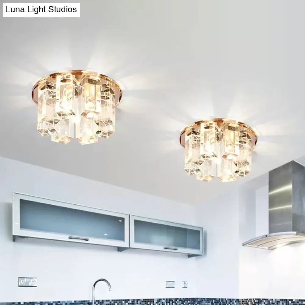 Blue/Gold/Tan Crystal Led Flush Mount Light With Round Design - Warm/White Lighting