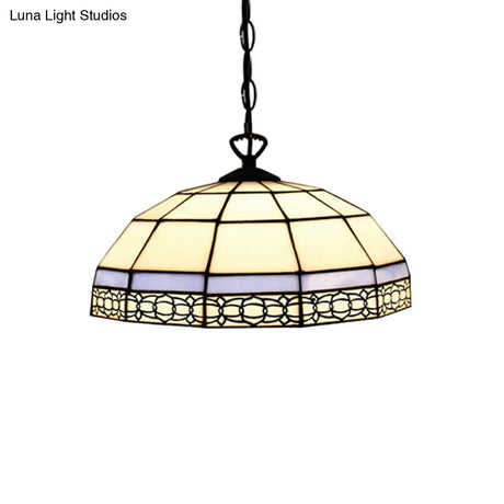 Blue/Green Tiffany Hand Cut Glass Pendant Light - Elegant Drop Bowl Suspension For Living Room