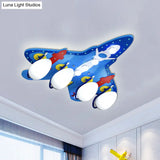 Blue Jet Flushmount Ceiling Light With Cartoon Design - 4 Bulbs White Glass Shade