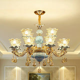 Blue Layered Flower Chandelier - Traditional Bedroom Suspension Light With Clear Crystal Glass 12 /