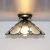 Blue Leaf Lodge Style Indoor Flush Mount Ceiling Light - Stained Glass White/Clear For Bedroom Clear