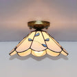 Blue Leaf Lodge Style Indoor Flush Mount Ceiling Light - Stained Glass White/Clear For Bedroom White