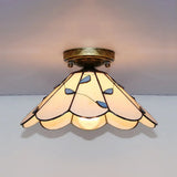 Blue Leaf Lodge Style Indoor Flush Mount Ceiling Light - Stained Glass White/Clear For Bedroom White