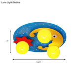 Blue Led Cartoon Ceiling Lamp For Child’s Bedroom - Wood Night View Flush Mount Light
