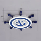 Blue Led Flushmount Ceiling Lamp For Kids Room With Cartoon Ship Rudder Design / 35.5’ Warm