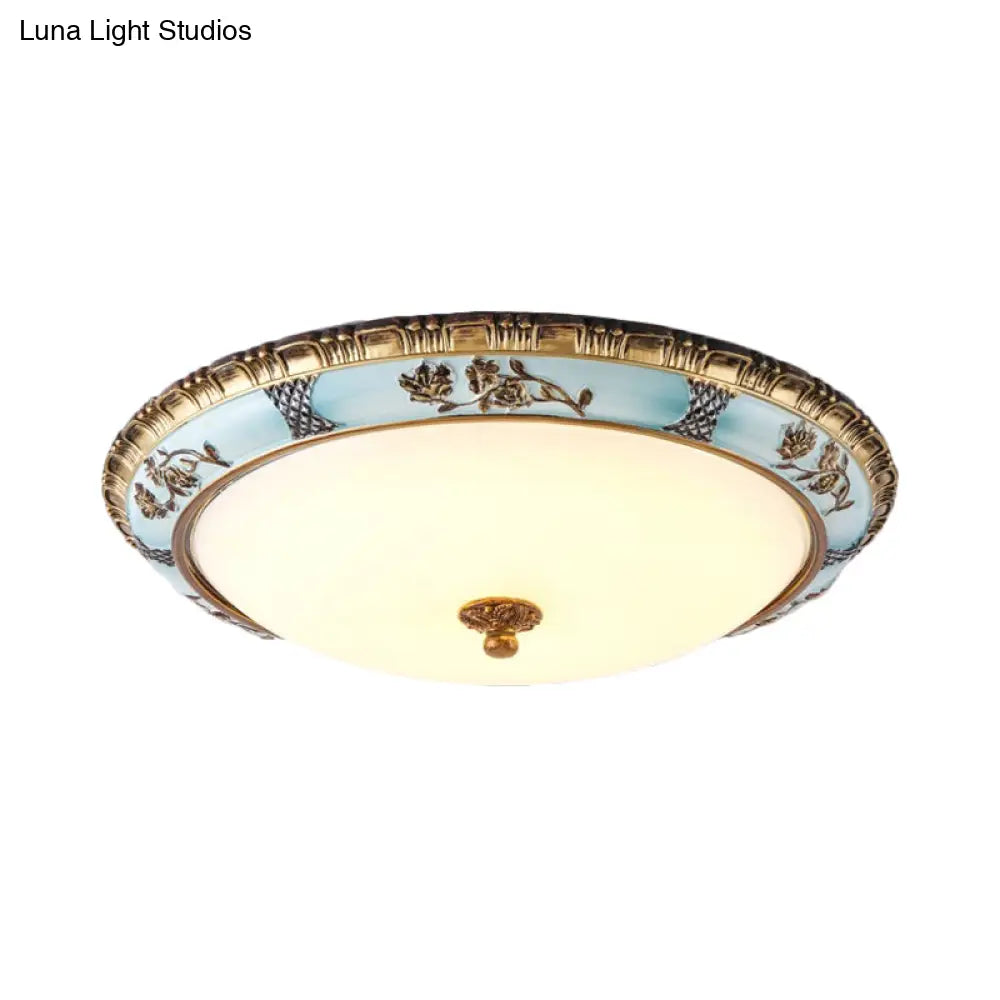 Blue Led Flushmount Lighting Traditional Resin Flower Ceiling Light For Corridor -