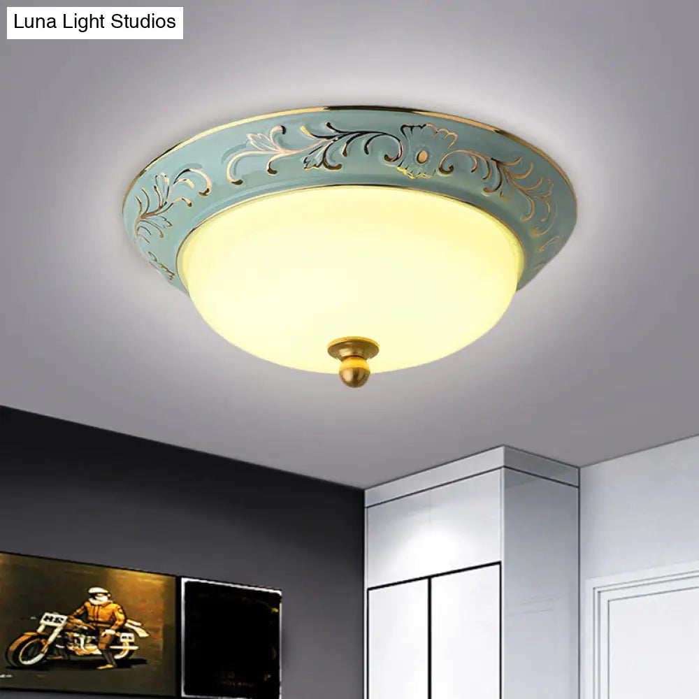 Blue Led Lodge Style Flush Mount Ceiling Light - 12’/14’ W Frosted Glass Warm/White
