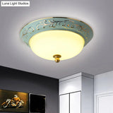 Blue Led Lodge Style Flush Mount Ceiling Light - 12’/14’ W Frosted Glass Warm/White