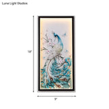 Blue Led Peacock Mural Wall Light With Aluminum Asian Design