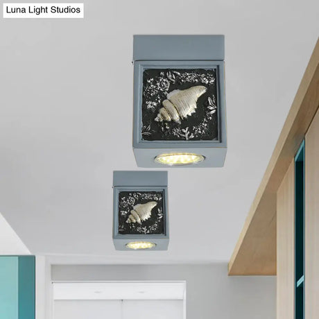 Blue/Light Blue Shell Design Kids Ceiling Light - Cubic Corridor Resin Flush Mount Fixture 1 - Light