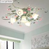Blue Metal Floral Ceiling Fixture: Pastoral Semi Flush Mount Light With 4/5/9 Lights For Living Room