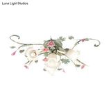 Blue Metal Floral Ceiling Fixture: Pastoral Semi Flush Mount Light With 4/5/9 Lights For Living Room