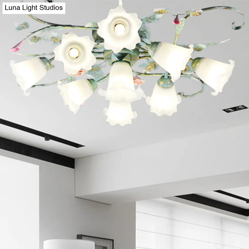 Blue Metal Floral Ceiling Fixture: Pastoral Semi Flush Mount Light With 4/5/9 Lights For Living Room