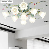 Blue Metal Floral Ceiling Fixture: Pastoral Semi Flush Mount Light With 4/5/9 Lights For Living Room