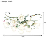 Blue Metal Floral Ceiling Fixture: Pastoral Semi Flush Mount Light With 4/5/9 Lights For Living Room
