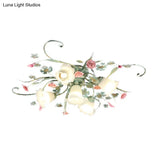 Blue Metal Floral Ceiling Fixture: Pastoral Semi Flush Mount Light With 4/5/9 Lights For Living Room
