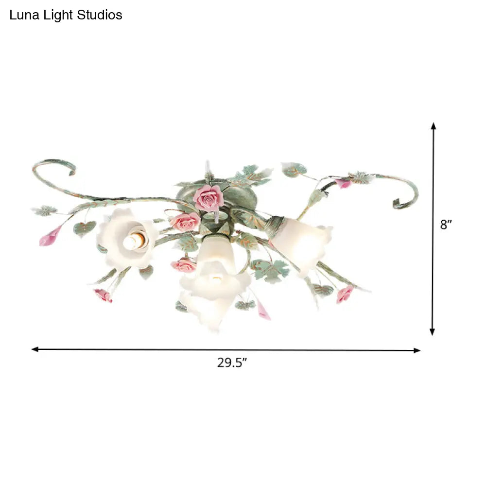 Blue Metal Floral Ceiling Fixture: Pastoral Semi Flush Mount Light With 4/5/9 Lights For Living Room