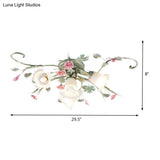 Blue Metal Floral Ceiling Fixture: Pastoral Semi Flush Mount Light With 4/5/9 Lights For Living Room
