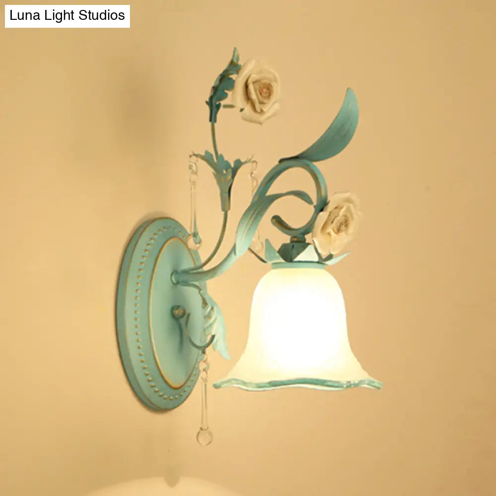 Blue Milk Glass Wall Mount Bell Shade Sconce Lamp - Romantic & Pastoral Lighting