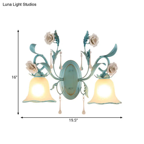 Blue Milk Glass Wall Mount Bell Shade Sconce Lamp - Romantic & Pastoral Lighting