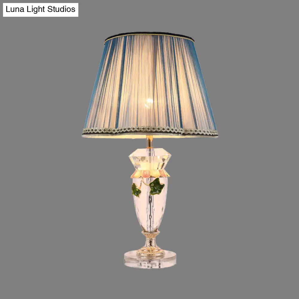 Blue Modernist Faceted Crystal Table Lamp With Vase Shape & Task Lighting