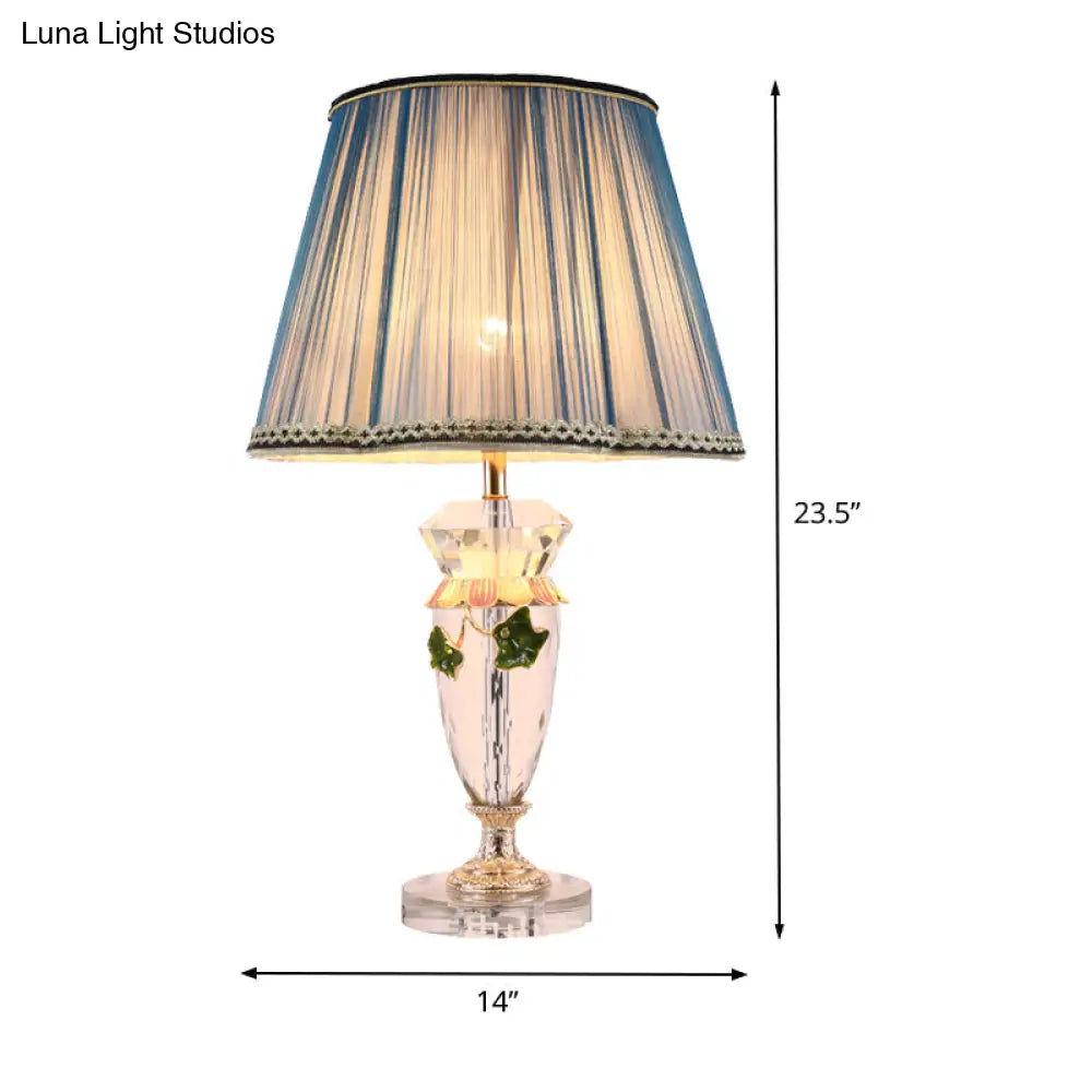 Blue Modernist Faceted Crystal Table Lamp With Vase Shape & Task Lighting