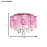 Blue/Pink Flower Flush Ceiling Lamp - Led Contemporary Fabric With Crystal Accents Bedroom Lighting