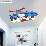 Blue Plane Ivory Glass Flushmount Lighting For Boys Bedroom - 3/4 Heads Ceiling Fixture