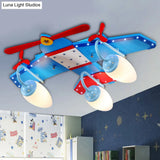 Blue Plane Ivory Glass Flushmount Lighting For Boys Bedroom - 3/4 Heads Ceiling Fixture
