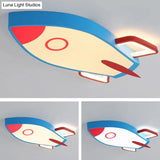 Blue Rocket Bedroom Flushmount Ceiling Fixture - Acrylic Led Contemporary Light