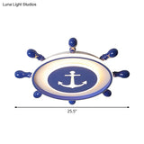 Blue Rudder Ceiling Led Fixture In Children’s Style With Acrylic Flush Lighting - Warm/White