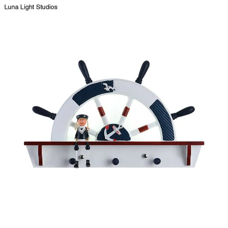Blue Sailor Mediterranean Led Wall Sconce With Wood Rudder Flush Mount